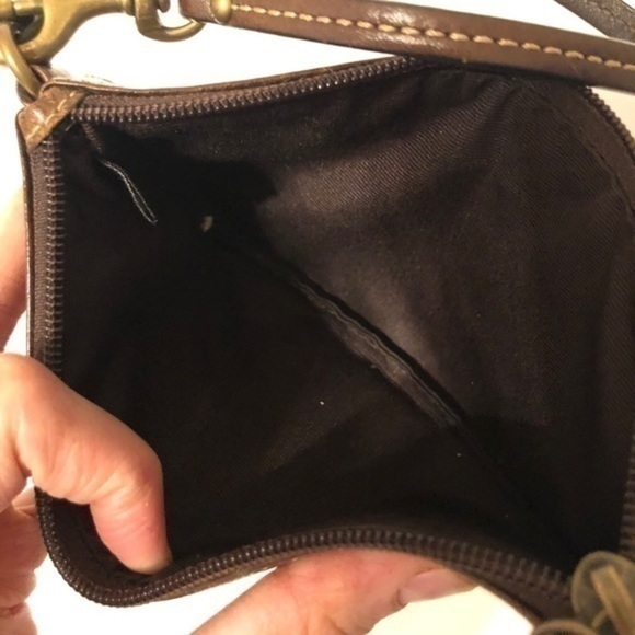 COACH patchwork wristlet metallic brown embossed